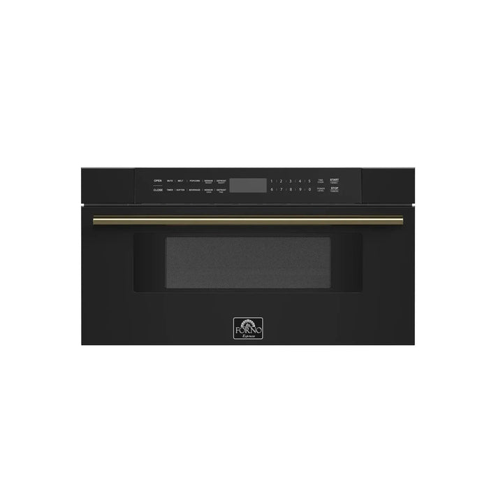 Forno 30" Microwave Drawer Black with Antique Brass, FMWDR3000-30BLK09K