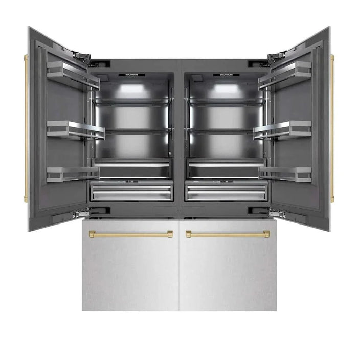 ZLINE 60" Built-In Bottom Freezer Refrigerator with Water Dispenser, Ice Maker, DuraSnow® Stainless Steel, Graphite Gray Interior, Champagne Bronze GRBIVZ-SN-60-CB09K
