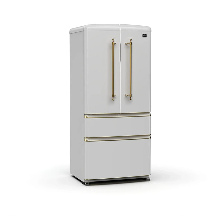 Forno Luigi 33" French Door Refrigerator, White, Antique Brass, FFFFD1791-33WHT09K