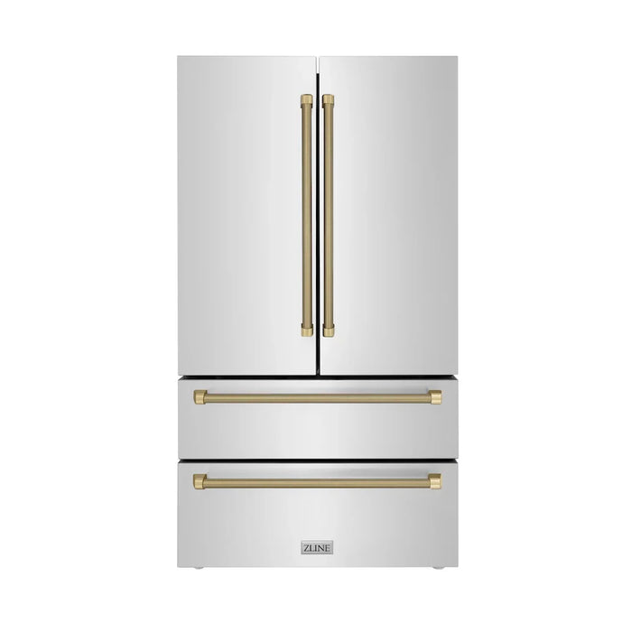 ZLINE Autograph Edition 36" Counter-Depth French Door Refrigerator, Ice Maker, Fingerprint-Resistant Stainless Steel, Helix Handles RFMZ-36-KCB09K