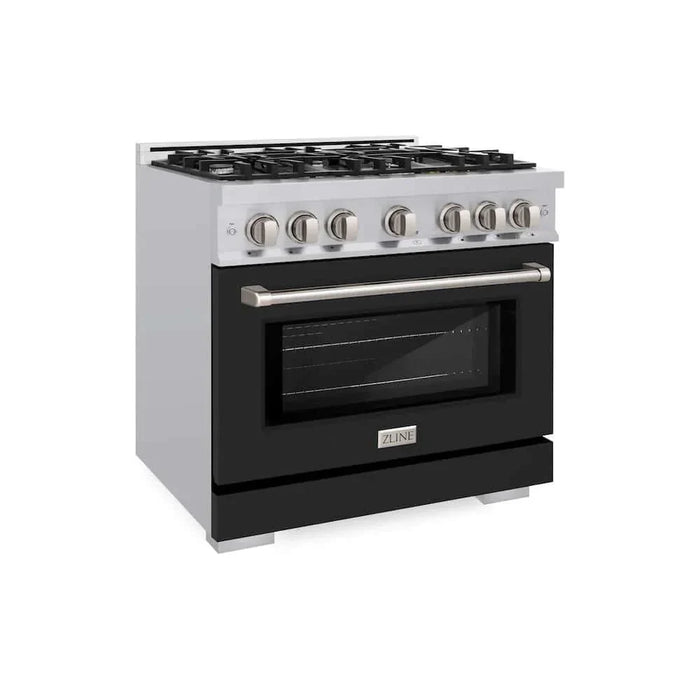 ZLINE 36" Select Dual Fuel Range Gas Cooktop Electric Convection Oven Stainless Steel Black Matte Door HDR-BLM-3609K