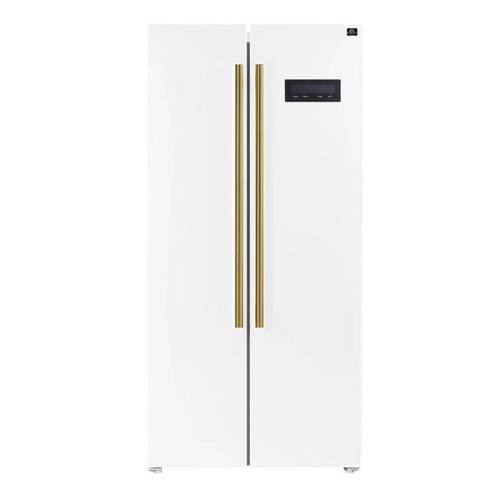 FORNO Espresso Salerno 33" Refrigerator White Antique Brass Handles FFRBI1805-33WHT09K