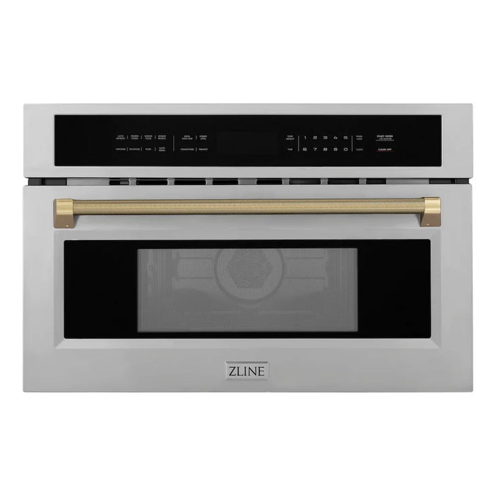 ZLINE Autograph Edition 30" Built-in Convection Microwave Oven, Stainless Steel, Helix Handle MWOZ-30-KCB09K
