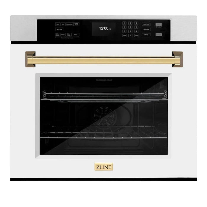 ZLINE 30"Professional True Convection Single Wall Oven, Air Fry, Self Clean, DuraSnow® White Matte, Gold WASSZ-WM-30-G09K