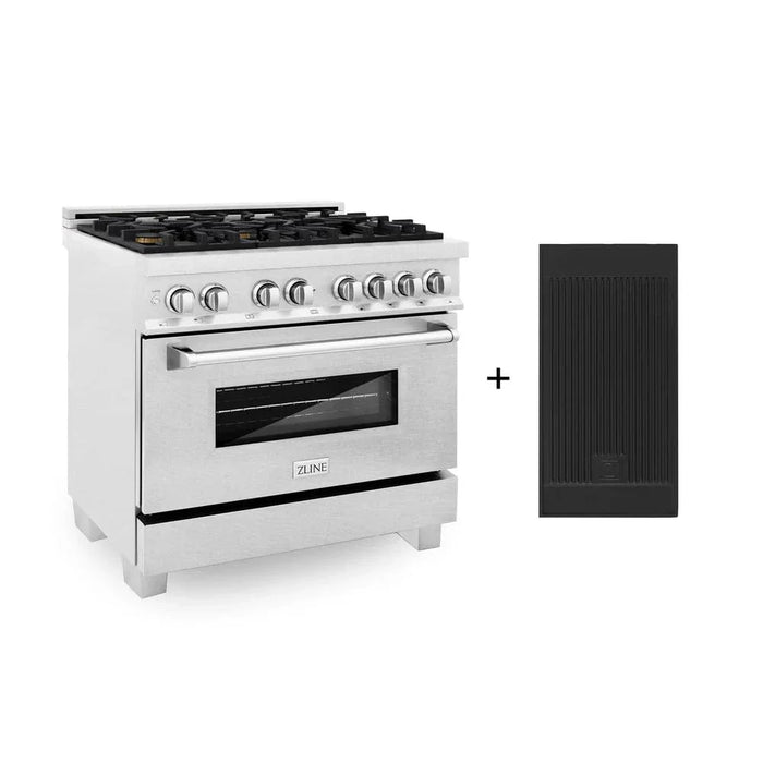 ZLINE 36" Dual Fuel Range, DuraSnow, Stainless, Brass Burners, Griddle RAS-SN-BR-GR-3609K