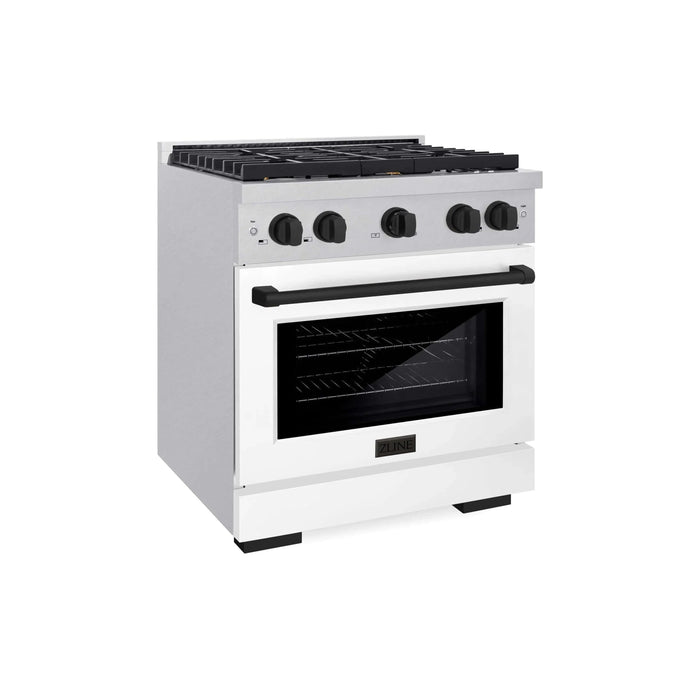 ZLINE 30"Paramount Dual Fuel Range DuraSnow® White Matte, Matte Black SDRSZ-WM-30-MB09K