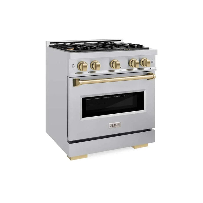 ZLINE 30" Dual Fuel Range, Gas Cooktop, Electric Convection Oven Stainless Steel, Champagne Bronze CDRZ-30-CB09K