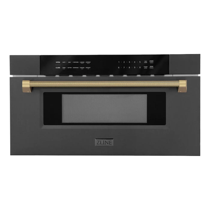 ZLINE Autograph Edition 30" Built-in Microwave Drawer, Black Stainless Steel, Helix Handle MWDZ-30-BS-KCB09K