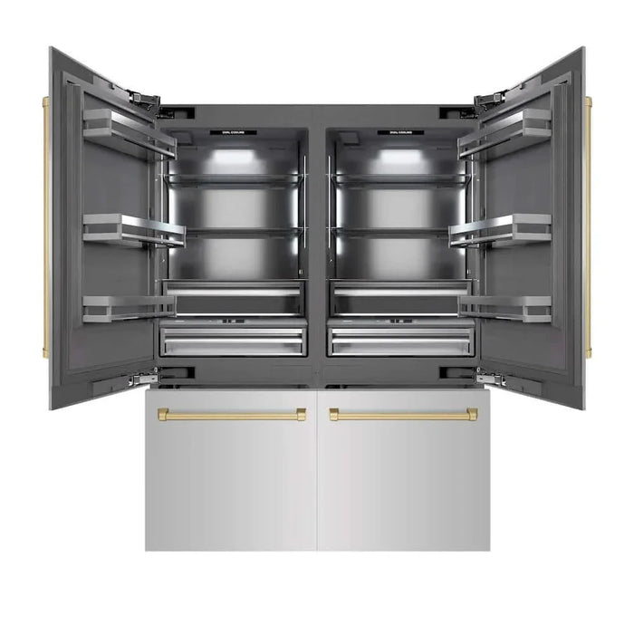 ZLINE 60" Built-In Bottom Freezer Refrigerator with Water Dispenser, Ice Maker, Stainless Steel, Graphite Gray Interior, Champagne Bronze GRBIVZ-304-60CB09K