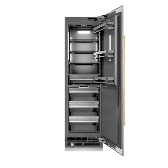 ZLINE 24" Column Refrigerator DuraSnow®Stainless Steel, Graphite Gray Interior Champagne Bronze RCRVZ-SN-24-CB09K