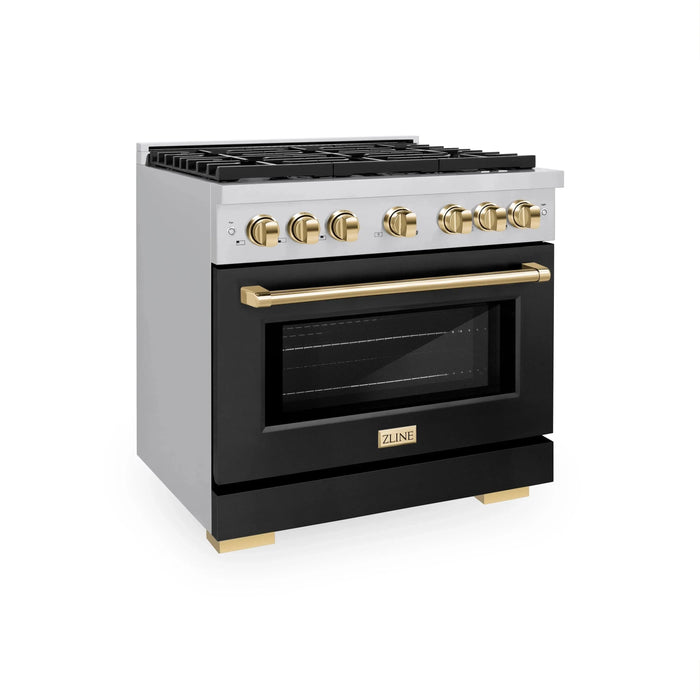 ZLINE 36"Paramount Dual Fuel Range Black Matte Gold SDRZ-BLM-36-G09K