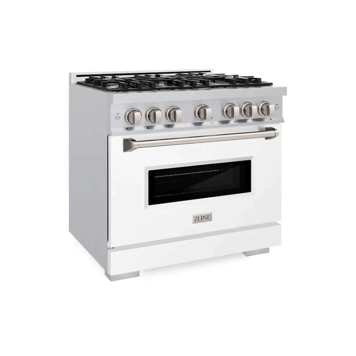 ZLINE 36" Dual Fuel Range, Gas Cooktop, Electric Convection Oven Stainless Steel, White Matte Door CDR-WM-3609K