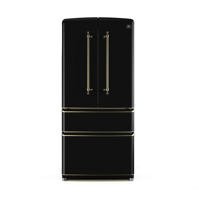 Forno Luigi 33" French Door Refrigerator, Black, Antique Brass, FFFFD1791-33BLK09K