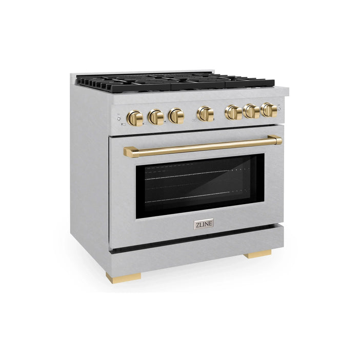 ZLINE 36"Paramount Dual Fuel Range DuraSnow® Gold SDRSZ-36-G09K