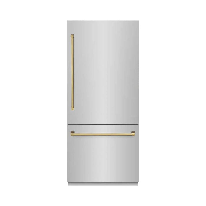ZLINE 36" Built-In Bottom Freezer Refrigerator,Water Dispenser, Ice Maker, Polished Gold RBITZ-304-36G09K