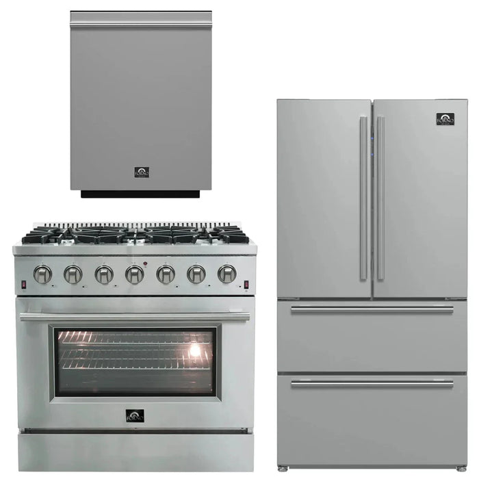 Forno Appliance Package - 36" Gas Range, Dishwasher, 36" Refrigerator FBDL-004-01CAUS09K