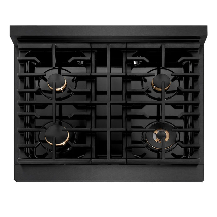 ZLINE 30" Paramount Dual Fuel Range, Electric Convection Oven, Black Satin Stainless Steel, Brass Burners SDRBS-BR-3009K