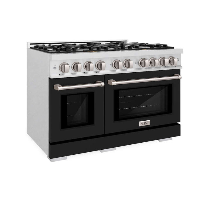 ZLINE 48" Select Dual Fuel Range Gas Cooktop Electric Convection Oven DuraSnow® Stainless Steel Black Matte Door HDRS-BLM-4809K
