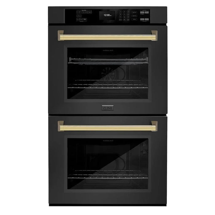 ZLINE 30"Professional True Convection Double Wall Oven, Air Fry, Self Clean Black Stainless Steel, Gold WADBZ-30-G09K