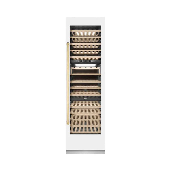 ZLINE 24"Triple Zone 100 Bottle Column Wine Cooler, White Matte Stainless Steel Polished Gold RCWVZ-WM-24-G09K