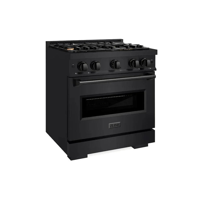 ZLINE 30" Dual Fuel Range, Gas Cooktop, Electric Convection Oven Black Stainless Steel Brass Burners, CDRB-BR-3009K