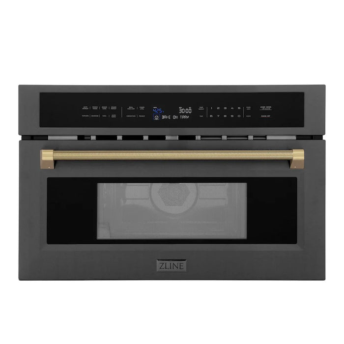 ZLINE Autograph Edition 30" Built-in Convection Microwave Oven, Black Stainless Steel, Helix Handle MWOZ-30-BS-KCB09K
