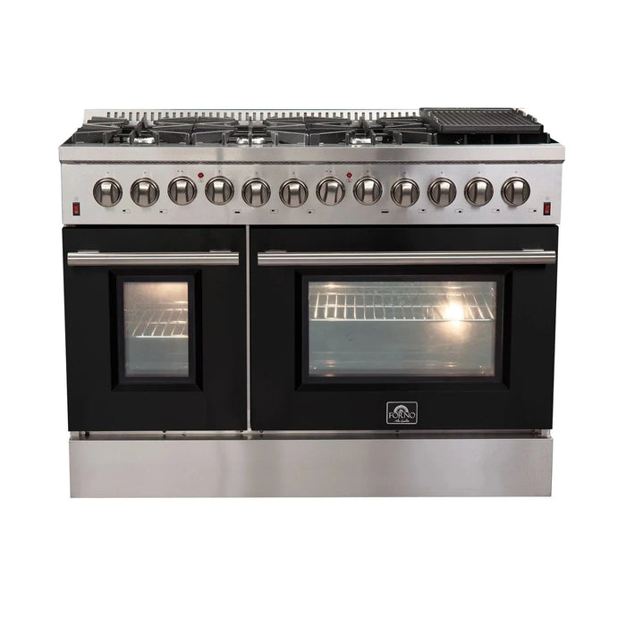FORNO Galiano 48" Dual Fuel Range, Black, FFSGS6156-48BLK09K