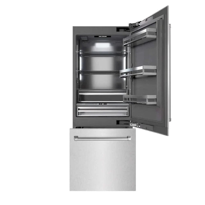 ZLINE 30" Panel Ready Built-In Bottom Freezer Refrigerator,Water Dispenser, Ice Maker, DuraSnow® Stainless Steel,Graphite Gray, GRBIV-SN-3009K