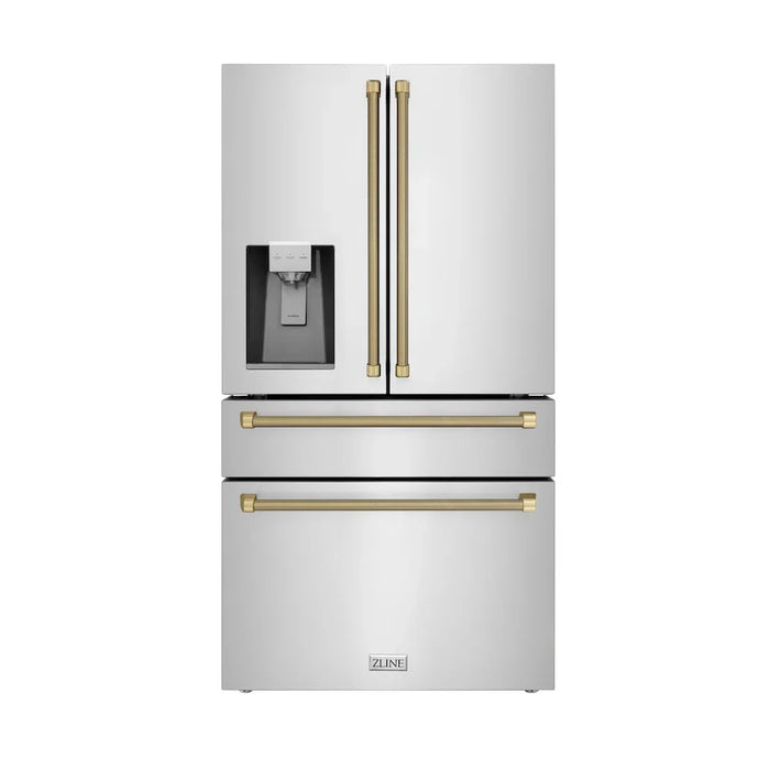 ZLINE Autograph Edition 36" Counter-Depth French Door Refrigerator, Water, Ice Maker, Fingerprint-Resistant Stainless Steel, Helix Handles RFMZ-W-36-KCB09K