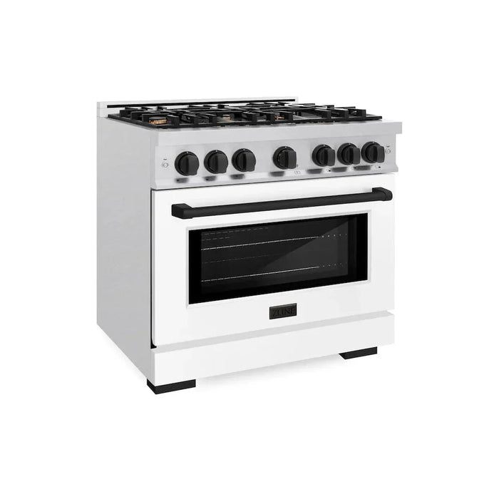 ZLINE 36" Select Dual Fuel Range Gas Cooktop Electric Convection Oven DuraSnow® Stainless Steel White Matte Door Matte Black HDRSZ-WM-36-MB09K