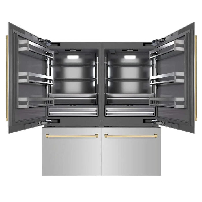 ZLINE 72" Built-In Bottom Freezer Refrigerator,Water Dispenser, Ice Maker,Graphite Gray Polished Gold GRBITZ-304-72G09K