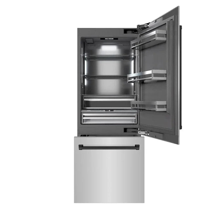 ZLINE 30" Built-In Bottom Freezer Refrigerator with Water Dispenser, Ice Maker, Stainless Steel, Graphite Gray Interior, Matte Black GRBIVZ-304-30MB09K