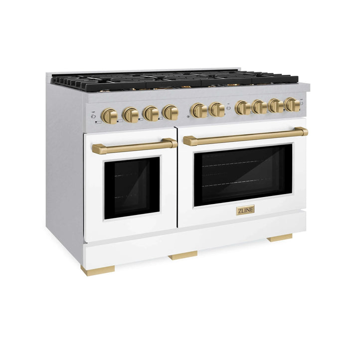 ZLINE 48"Paramount Dual Fuel Range DuraSnow® White Matte, Champagne Bronze SDRSZ-WM-48-CB09K