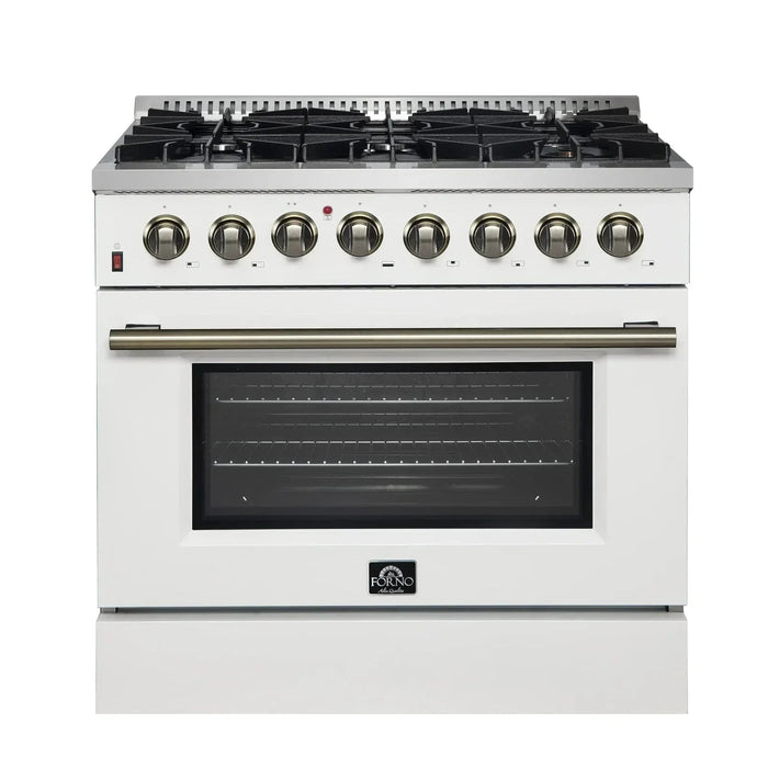 Forno Galiano Gold Professional - 36"Freestanding Dual Fuel Range Gas Stove, Electric Oven White, Antique Brass Trim, FFSGS6156-36WHT09K