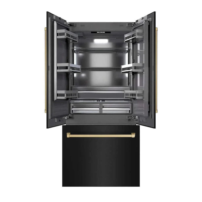 ZLINE 36" Built-In Bottom Freezer Refrigerator with Water Dispenser, Ice Maker, Black Stainless Steel, Graphite Gray Interior, Champagne Bronze GRBIVZ-BS-36-CB09K