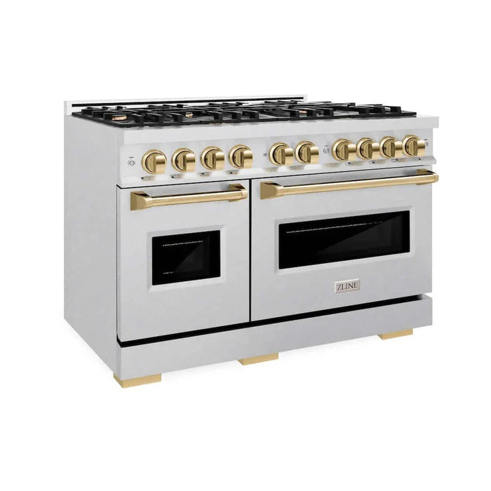 ZLINE 48" Classic Gas Range, Convection Gas Oven DuraSnow® Stainless Steel, Gold CGRSZ-48-G09K