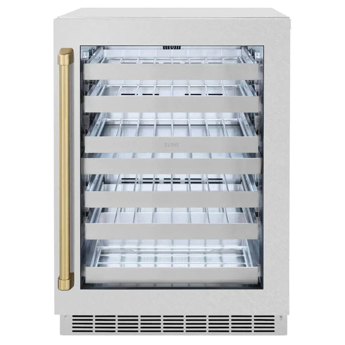 ZLINE 24" Touchstone Dual Zone 44 Bottle Wine Cooler DuraSnow® Stainless Steel Glass Door Champagne Bronze Handle RWDOZ-SN-24-CB09K