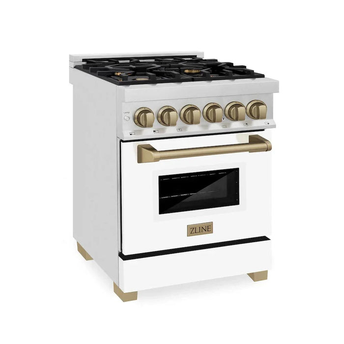 ZLINE 24" Autograph Dual Fuel Range, White Door, Bronze RAZ-WM-24-CB09K