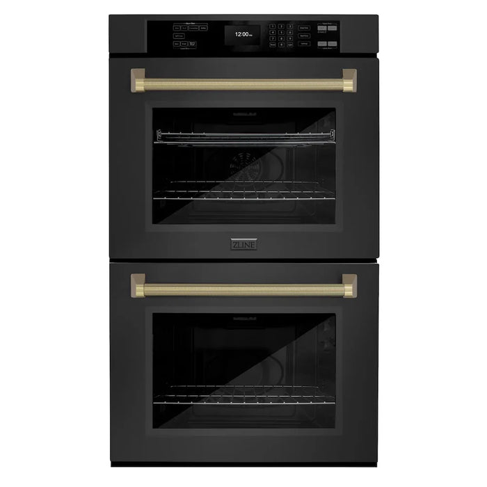 ZLINE Autograph Edition 30" Professional True Convection Double Wall Oven, Air Fry, Self Clean, Black Stainless Steel, Helix Handles WADBZ-30-KCB09K
