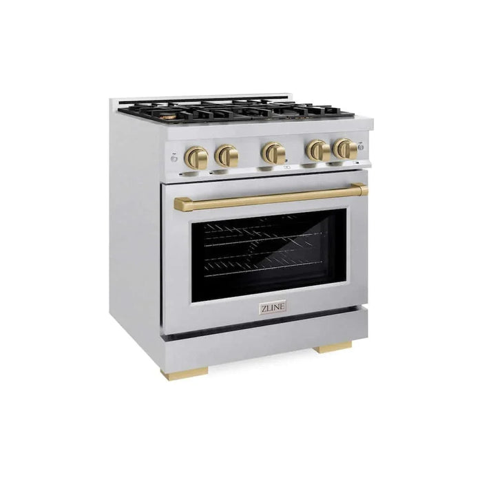 ZLINE 30" Select Dual Fuel Range Gas Cooktop Electric Convection Oven DuraSnow® Stainless Steel Champagne Bronze HDRSZ-30-CB09K