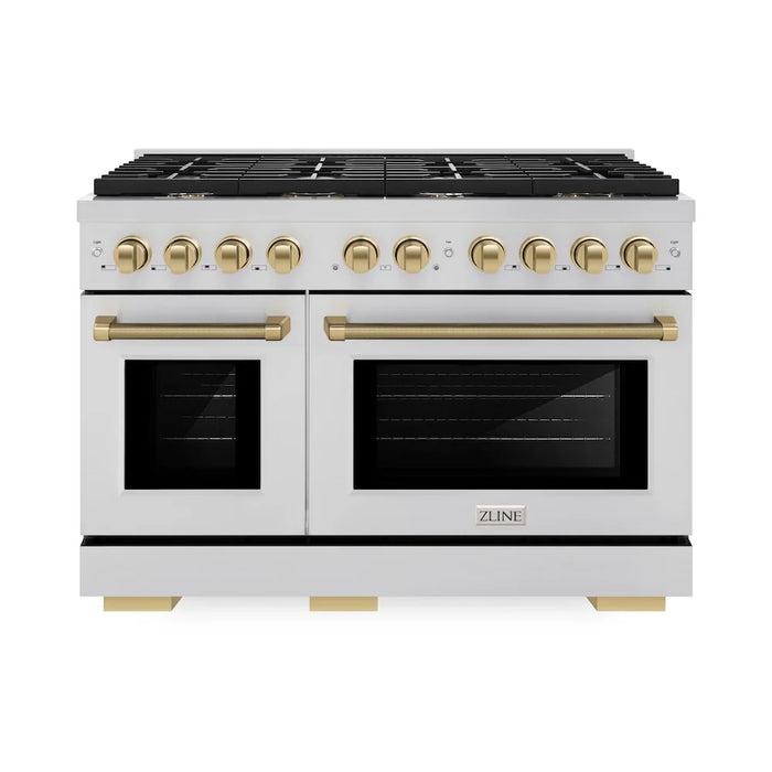 ZLINE Autograph Edition 48" Paramount Dual Fuel Range, 6 Burner Gas Cooktop, Electric Convection Oven, Stainless Steel, Helix Handle and Knob SDRZ-48-KCB09K
