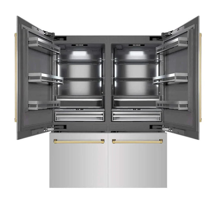 ZLINE 60" Built-In Bottom Freezer Refrigerator with Water Dispenser, Ice Maker, Stainless Steel, Graphite Gray Interior, Polished Gold GRBIVZ-304-60G09K