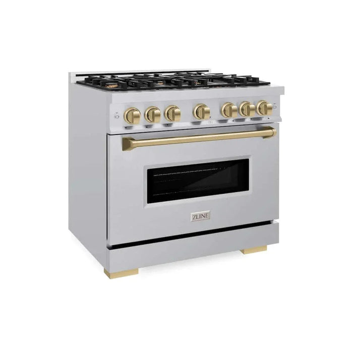ZLINE 36" Dual Fuel Range, Gas Cooktop, Electric Convection Oven Stainless Steel, Champagne Bronze CDRZ-36-CB09K