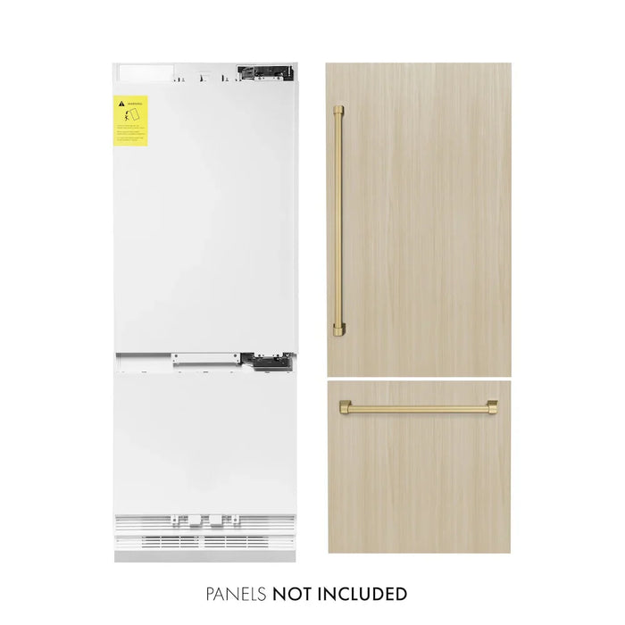 ZLINE Autograph Edition 30" Panel Ready Built-In Bottom Freezer Refrigerator, Water Dispenser, Ice Maker, Accents RBIVZ-30-CB09K
