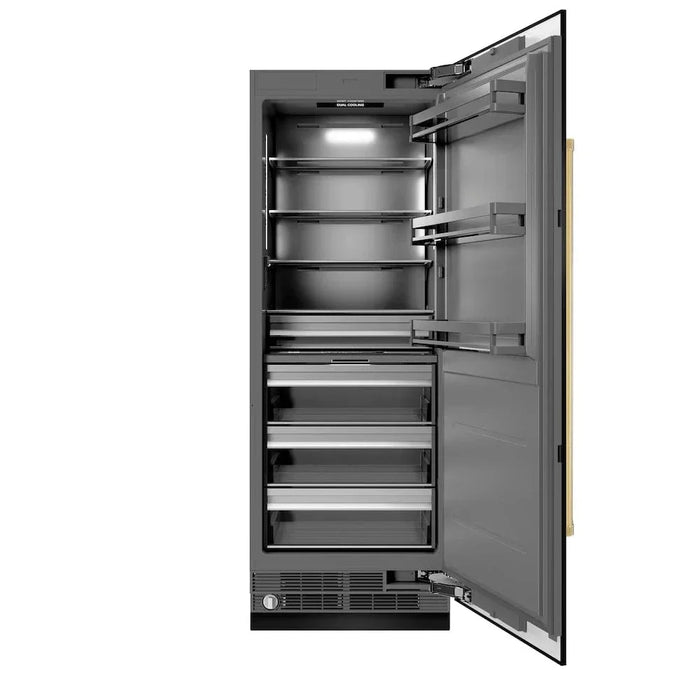ZLINE 30" Column Refrigerator Black Stainless Steel, Graphite Gray Interior Polished Gold RCRVZ-BS-30-G09K