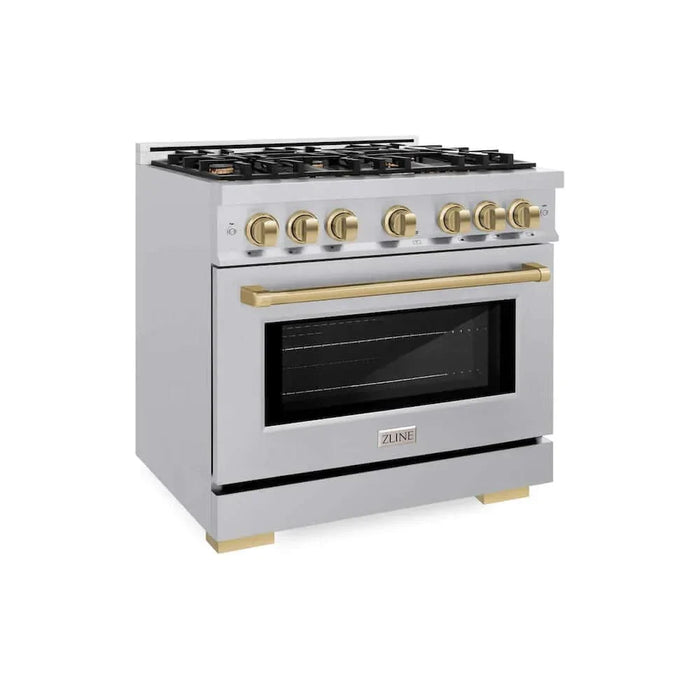 ZLINE 36" Select Dual Fuel Range Gas Cooktop Electric Convection Oven Stainless Steel Champagne Bronze HDRZ-36-CB09K