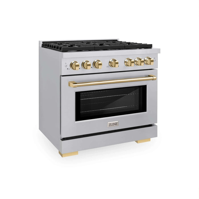 ZLINE 36"Paramount Dual Fuel Range Stainless Steel Gold SDRZ-36-G09K