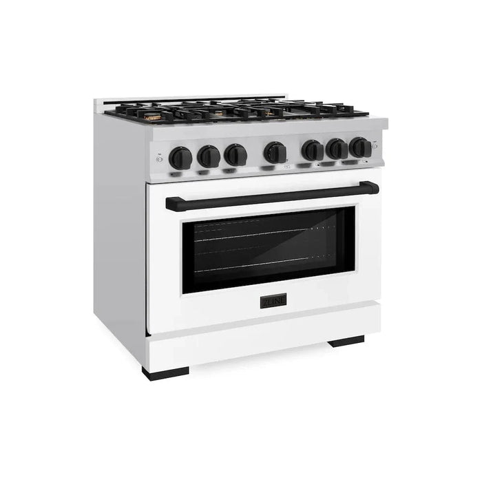 ZLINE 36"" Select Dual Fuel Range Gas Cooktop Electric Convection Oven Stainless Steel White Matte Doors Matte Black HDRZ-WM-36-MB09K