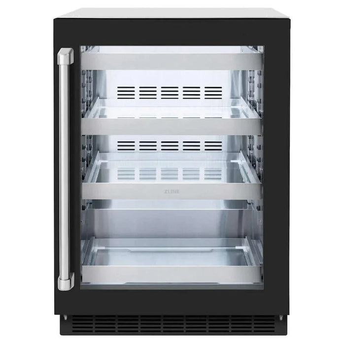 ZLINE 24" Touchstone 151 Can Beverage Fridge Black Matte Glass Door RBSO-BLM-2409K