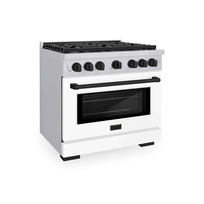 ZLINE 36"Paramount Dual Fuel Range White Matte Matte Black SDRZ-WM-36-MB09K